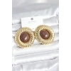 Pirinç Gold Renk Kahverengi Boncuklu Vintage Kadın Küpe - TJ-BKP11386
