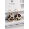 Pirinç Gold Renk Leopar Desenli Daire Model Kadın Küpe