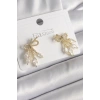 Pirinç Gold Renk Zirkon Taşlı Düğüm Model Damla Zirkon Taşlı Kadın Küpe - TJ-BKP9971