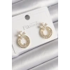 Pirinç Gold Renk Zirkon Taşlı Halka Model Çiçek Figür Kadın Küpe - TJ-BKP9762