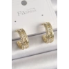 Pirinç Gold Renk Zirkon Taşlı İşleme Detay Halka Model Kadın Küpe - TJ-BKP9913