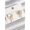 Pirinç Gold Renk Zirkon Taşlı Kurdele Model Kadın Küpe - TJ-BKP9776