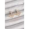 Pirinç Gold Renk Zirkon Taşlı V Model Küpe - TJ-BKP9291