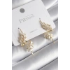 Pirinç Gold Renk Zirkon Taşlı Yaprak Model Kadın Küpe - TJ-BKP8607