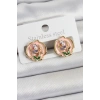 Pirinç Pembe Mineli Çiçek Figürlü Sanatsal Portre Model Gold Renk Kadın Küpe - TJ-BKP10677