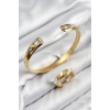Pirinç Zirkon Taşlı Ayrık Model Gold Renk Bileklik Yüzük Set - TJ-BB7605