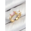Pirinç Zirkon Taşlı Dikdörtgen Model Gold Renk Kadın Yüzük - TJ-BYK3797