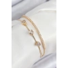 Pirinç Zirkon Taşlı Kalp Model Gold Renk Kadın Bileklik - TJ-BB7861
