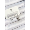 Pirinç Zirkon Taşlı Kalp Model Gümüş Renk 3lü Çift Kadın Küpe Set - TJ-BKP10794