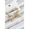 Pirinç Zirkon Taşlı Kıvrımlı Model Gold Renk Kadın Küpe - TJ-BKP11112