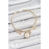 Pirinç Zirkon Taşlı Pusula Model Gold Renk Charm Bileklik - TJ-BB7353