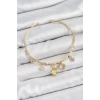 Pirinç Zirkon Taşlı Tavşan Ve Kalp Model Gold Renk Charm Bileklik - TJ-BB7357