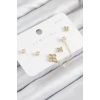 Pirinç Zirkon Taşlı Yonca Model Gold Renk 925 Ayar Gümüş Çivi Kadın Küpe Set - TJ-BKP11158