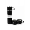 Termos Paslanmaz Çelik Termos Siyah Renk 3 Bardaklı Termos Seti