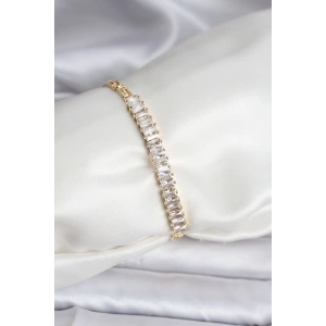 14K Gold Renk Kaplama Zirkon Taşlı Baget Model CM Kadın Bileklik - TJ-BB8126