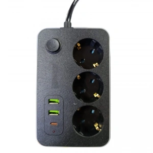 3 lü Akım Korumalı 2 Adet USB 1 Adet Type-C Girişli Priz 3414