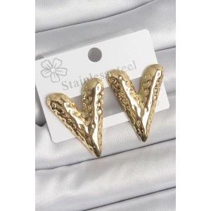 316 Çelik Gold Renk İşlemeli Kalp Model Kadın Küpe