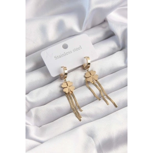 316L Çelik Altın Renk İtalyan Zincirli Yonca Model Halka Küpe - TJ-BKP9494