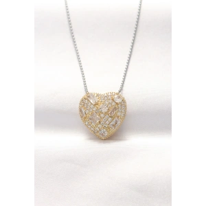 316L Çelik Çift Renk Zirkon Taşlı Kalp Kolye