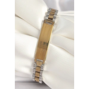 316L Çelik Gold Gümüş Renk Zincir Künye Model Erkek Bileklik - TJ-EB3724