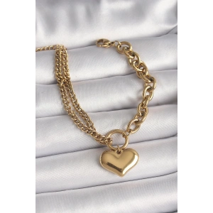 316L Çelik Gold Renk 2Li Zincir Model Kalp Figür Kadın Bileklik - TJ-BB6727