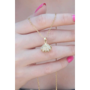 316L Çelik Gold Renk Açılır Midye Model Kadın Kolye - TJ-BKO7390