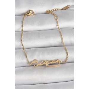 316L Çelik Gold Renk Atatürk İmza Model Kadın Bileklik