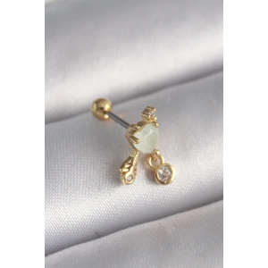 316L Çelik Gold Renk Beyaz Mineli Kalp Sallantı Zirkon Taşlı Tragus Piercing - TJ-PR1228