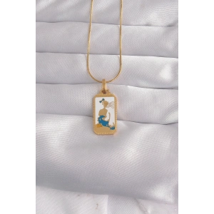 316L Çelik Gold Renk Beyaz Mineli Kız Figür Tarot Kolye - TJ-BKO9027