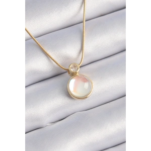 316L Çelik Gold Renk Beyaz Sedefli Vintage Kadın Kolye - TJ-BKO9328