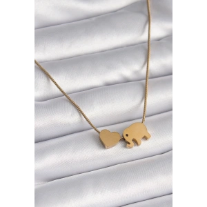 316L Çelik Gold Renk Fil Kalp Figürlü Kadın Kolye - TJ-BKO9421