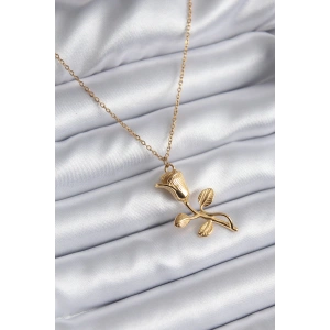 316L Çelik Gold Renk Gül Model Kadın Kolye - TJ-BKO8130