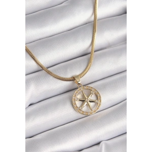 316L Çelik Gold Renk İtalyan Zincir Zirkon Taşlı Kutup Yıldız Model Kadın Kolye - TJ-BKO9595