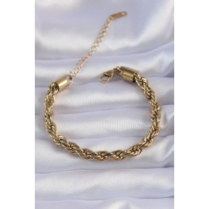 316L Çelik Gold Renk Kalın Burgu Zincir Bileklik - TJ-BB6167