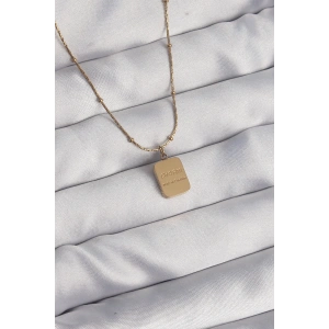316L Çelik Gold Renk Kare Charm Model Kolye - TJ-BKO8928