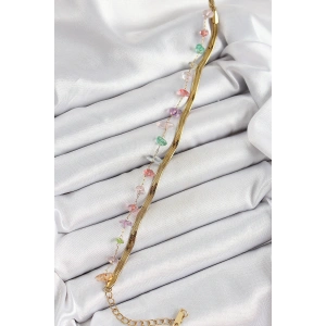 316L Çelik Gold Renk Kristal Karışık Renkli Taşlı Kadın Bileklik