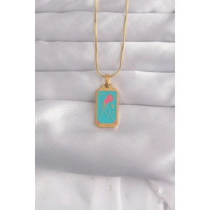 316L Çelik Gold Renk Mavi Mineli Tarot Kolye - TJ-BKO9030