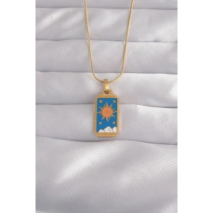 316L Çelik Gold Renk Mi Mineli Güneş Model Tarot Kolye