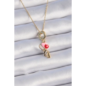 316L Çelik Gold Renk Renkli Kalp Figür Charm Model Kadın Kolye