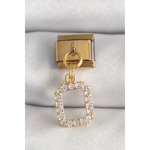 316L Çelik Gold Renk Sallantı Kare Zirkon Taşlı Nomination Charm - TJ-BC1350