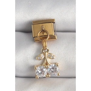 316L Çelik Gold Renk Sallantı Zirkon Taşlı Kiraz Model Nomination Charm - TJ-BC1356