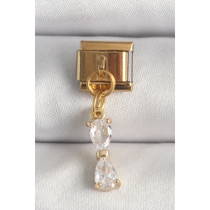 316L Çelik Gold Renk Sallantı Zirkon Taşlı Kurdele Model Nomination Charm - TJ-BC1351