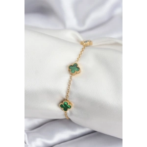 316L Çelik Gold Renk Yeşil Baby Boy Yonca Kadın Bileklik - TJ-BB7944