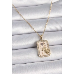 316L Çelik Gold Renk Zincir Koç Burcu Zirkon Taşlı Kadın Kolye - TJ-BKO9462