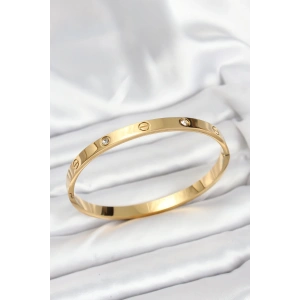 316L Çelik Gold Renk Zirkon Taşlı 65 mm Kadın Kelepçe Bileklik - TJ-BB7911
