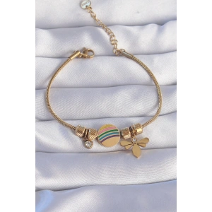 316L Çelik Gold Renk Zirkon Taşlı Gökkuşağı Tasarımlı Yusufçuk Bileklik - TJ-BB6204