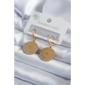 316L Çelik Gold Renk Zirkon Taşlı Göz İşleme Model Kadın Küpe - TJ-BKP7985
