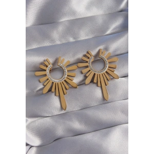 316L Çelik Gold Renk Zirkon Taşlı Güneş Figürlü Küpe - TJ-BKP9063