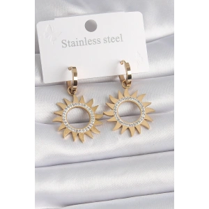 316L Çelik Gold Renk Zirkon Taşlı Güneş Model Kadın Küpe