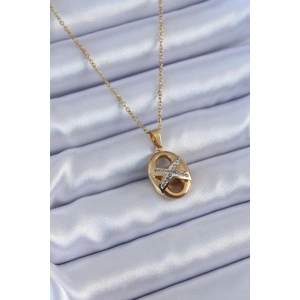 316L Çelik Gold Renk Zirkon Taşlı Kadın Kolye - TJ-BKO7635